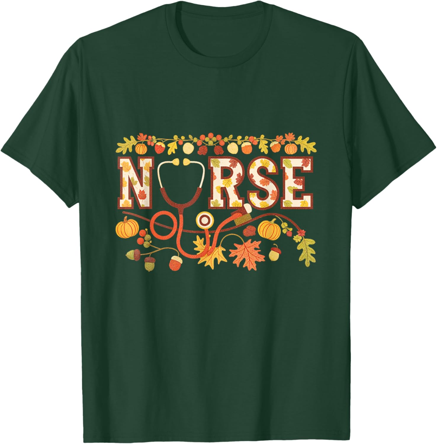 Nurse Fall Stethoscope Autumn Harvest Nurses T-Shirt - T-Shirt | Forest