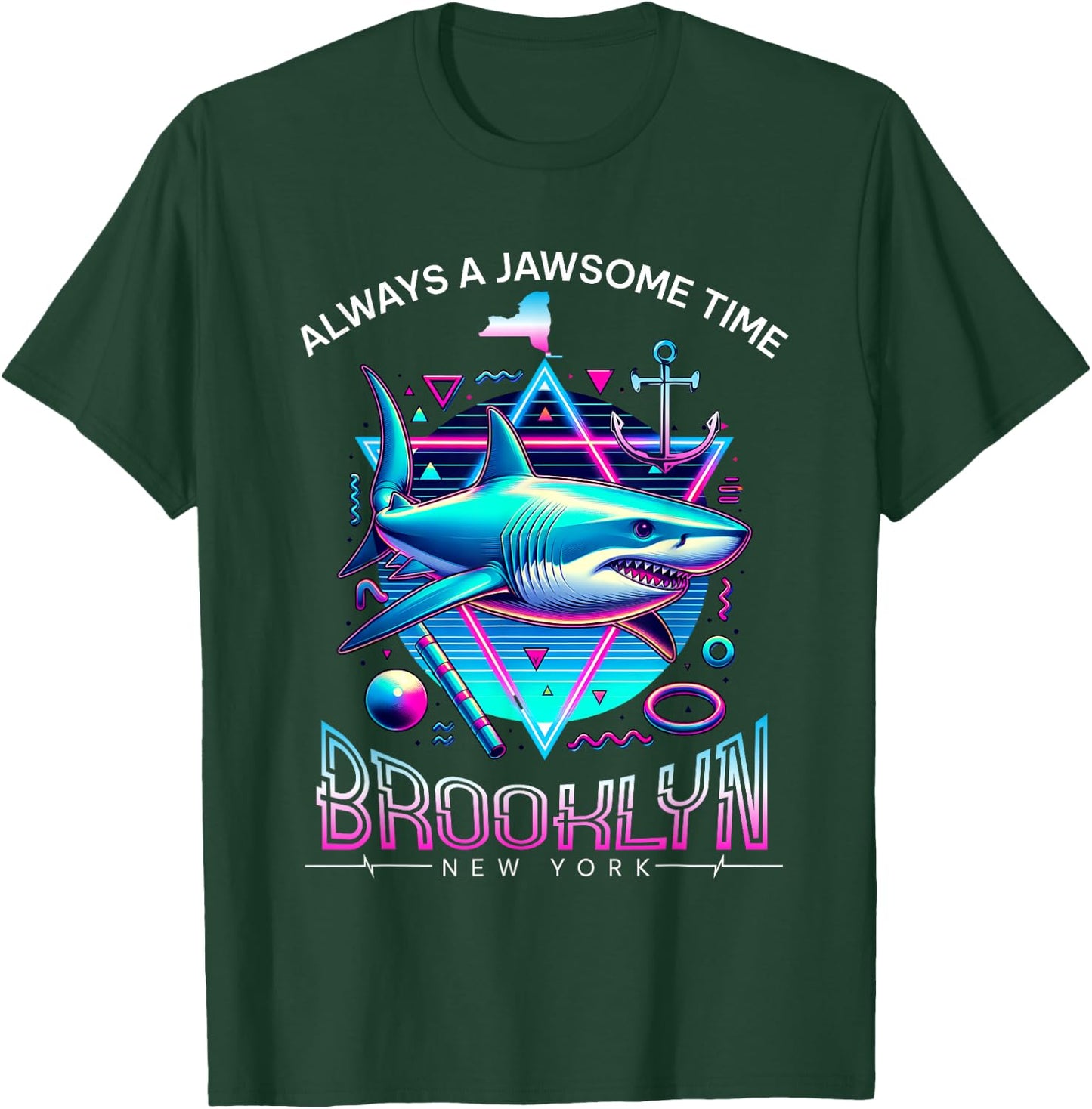 Brooklyn NY Shark Retro 80s Funny Souvenir T-Shirt - T-Shirt | Forest
