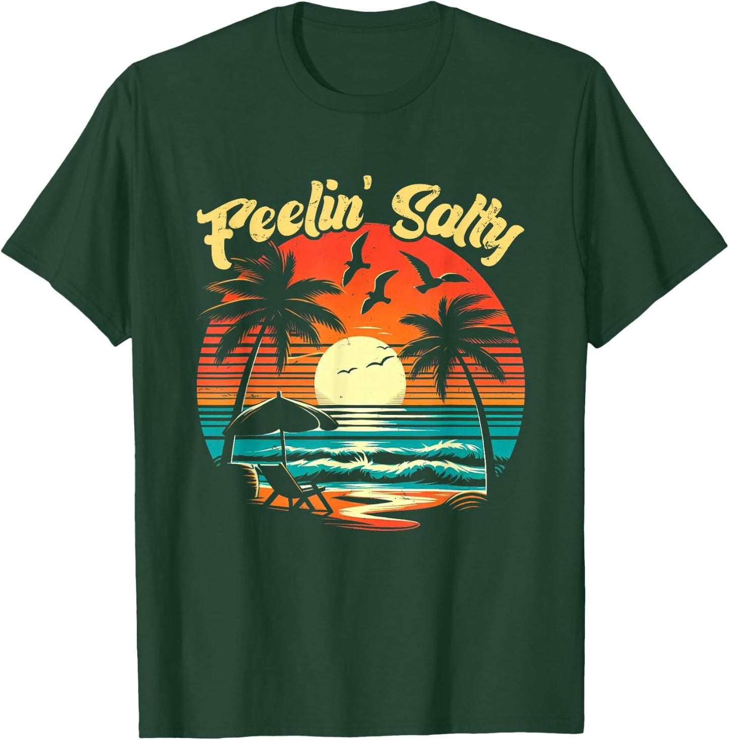 Feelin Salty Beach Summer Vacation Vintage 70's Retro Sunset T-Shirt - T-Shirt | Forest