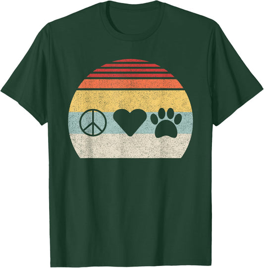 Vintage Retro Peace Love And Dogs Dog Lover Gift T-Shirt - T-Shirt | Forest