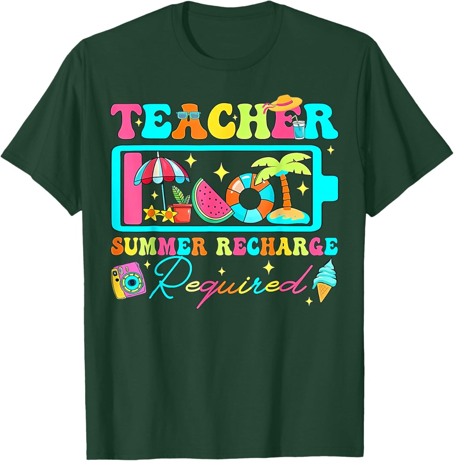 Teacher Summer Recharge Required Tropical Beach Vacation T-Shirt - T-Shirt | Forest