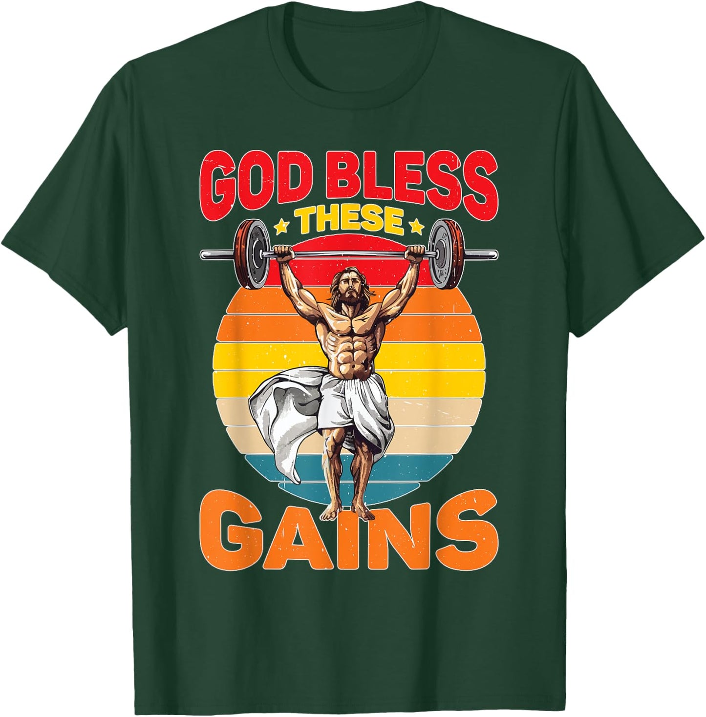 God Bless These Gains Muscle Bodybuilding T-Shirt - T-Shirt | Forest