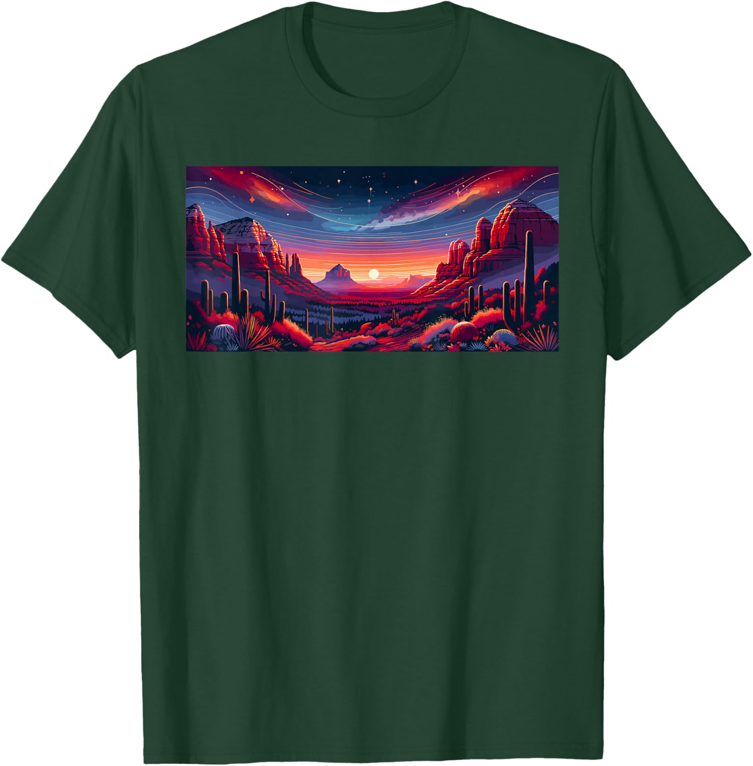 Sedona Arizona Hiking Desert Mountain Cactus Sedona Night T-Shirt - T-Shirt | Forest