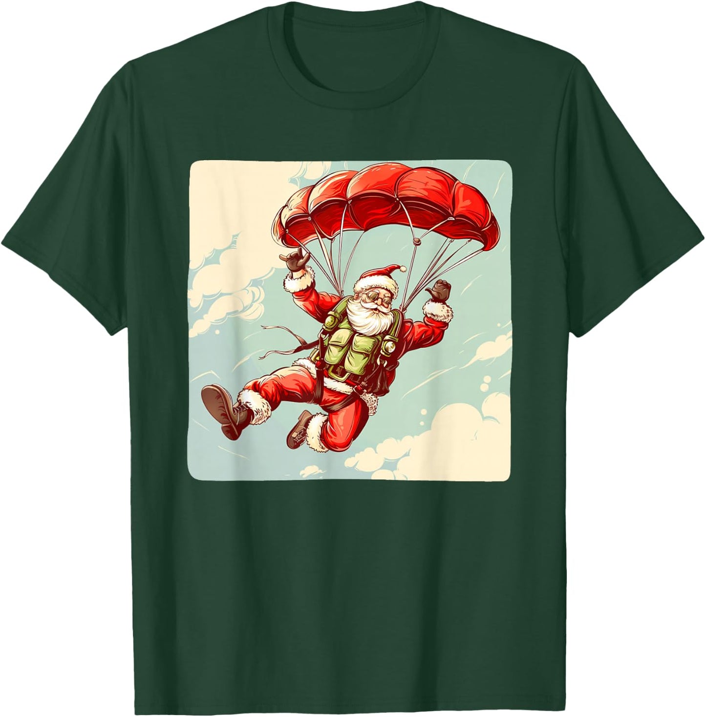 Funny Parachute Santa Costume for Festive Season T-Shirt - T-Shirt | Forest