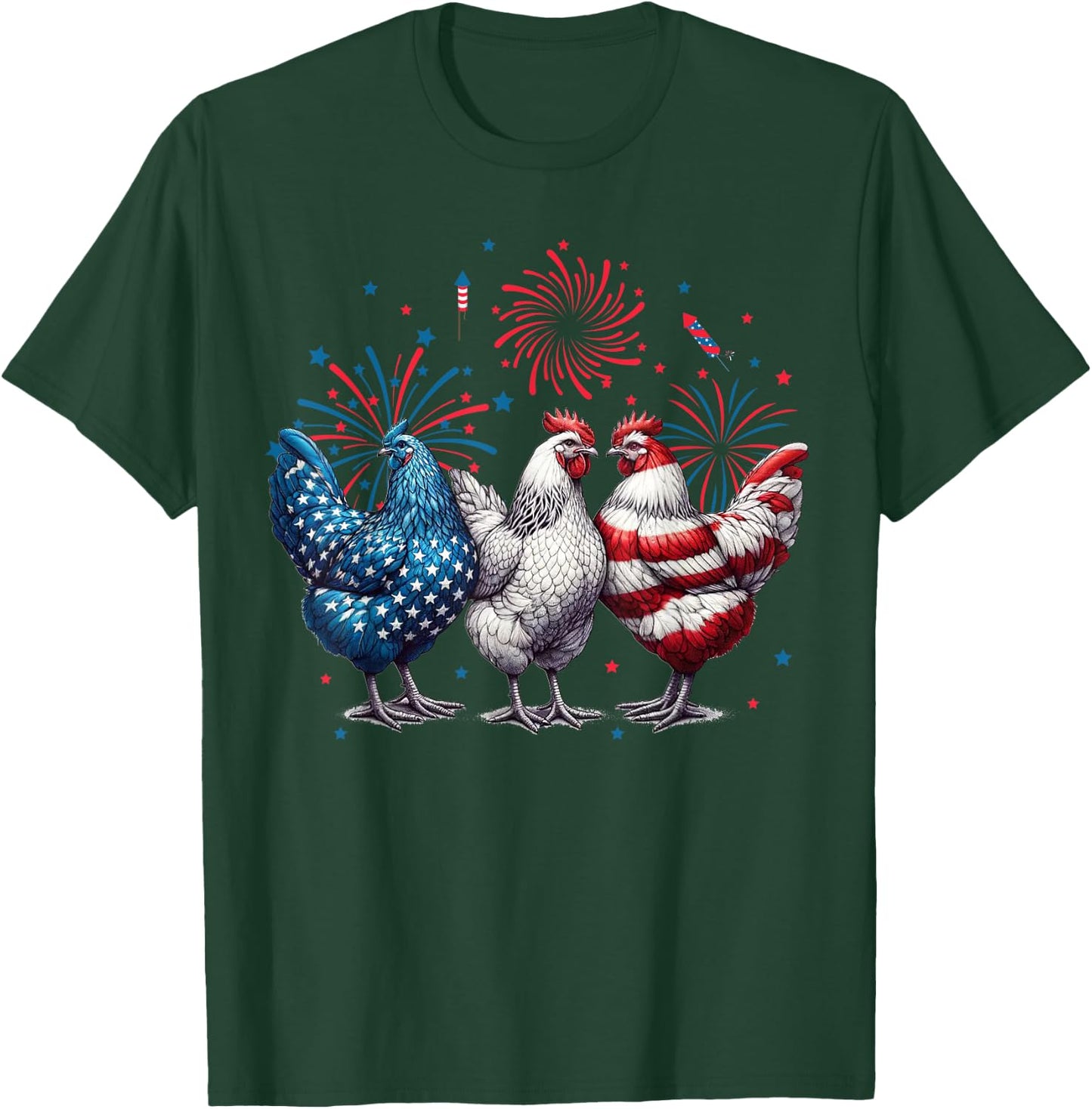 Chicken Red White Blue Patriotic Rooster 4th of July Men Boy T-Shirt - T-Shirt | Forest