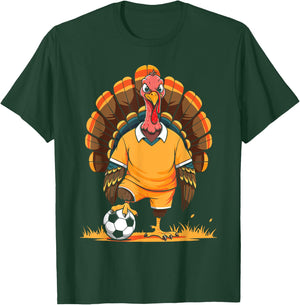Soccer turkey pilgrim thanksgiving pumpkin kids boys girls T-Shirt - T-Shirt | Forest