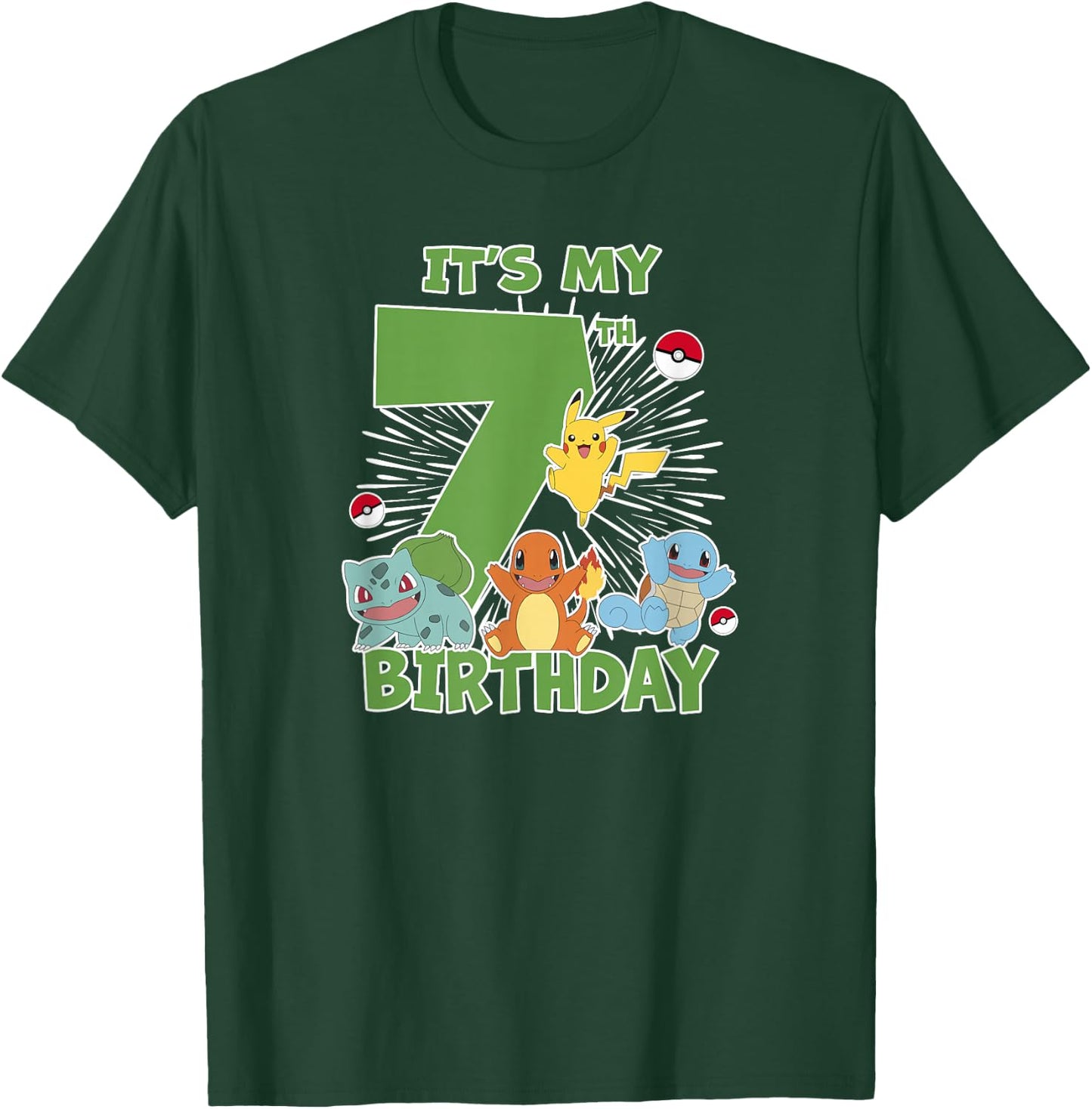 Pokémon It's My 7th Birthday Kanto Starters Celebration T-Shirt - T-Shirt | Forest