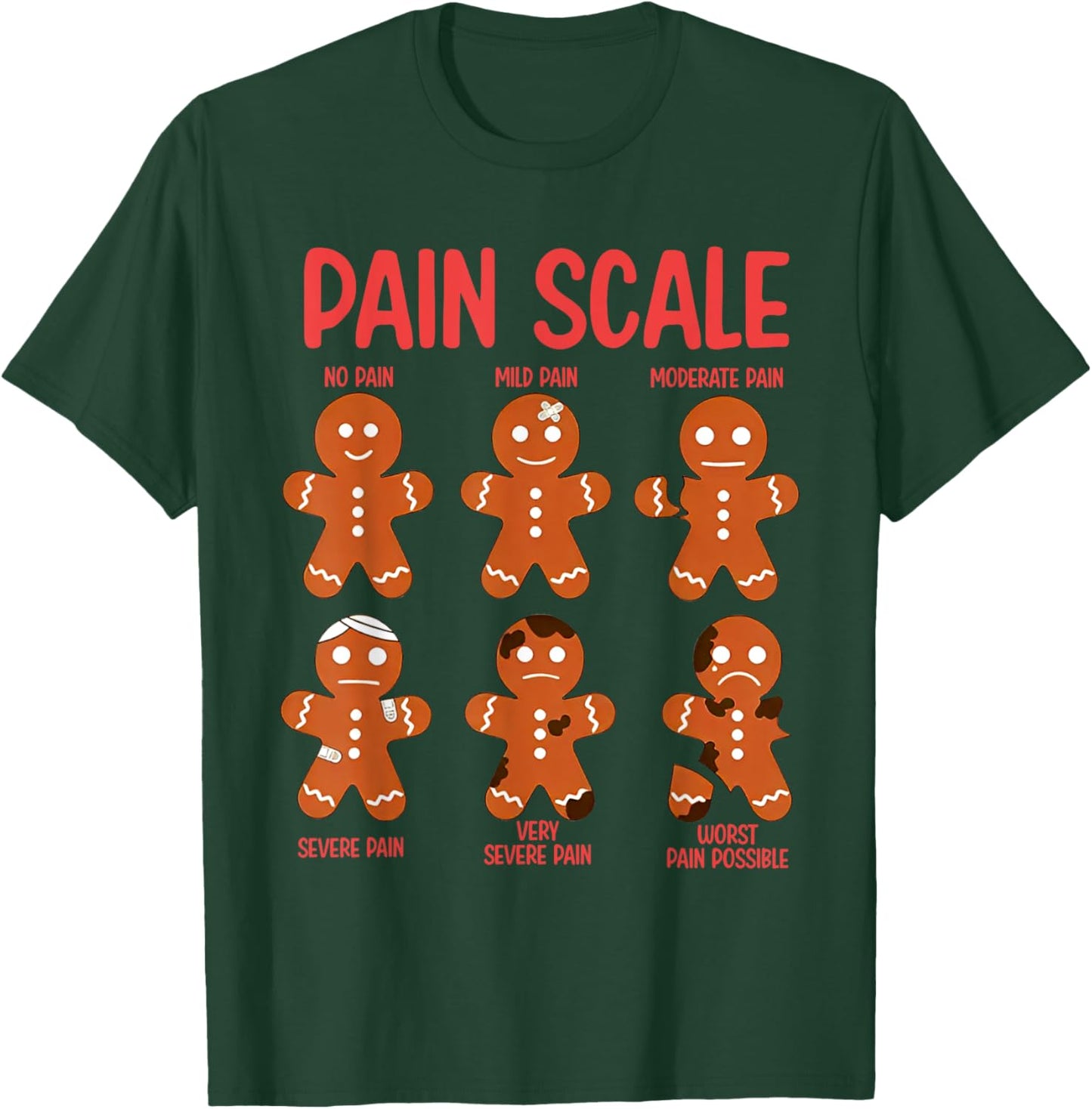 Funny Gingerbread Pain Scale Christmas Nurse T-Shirt - T-Shirt | Forest