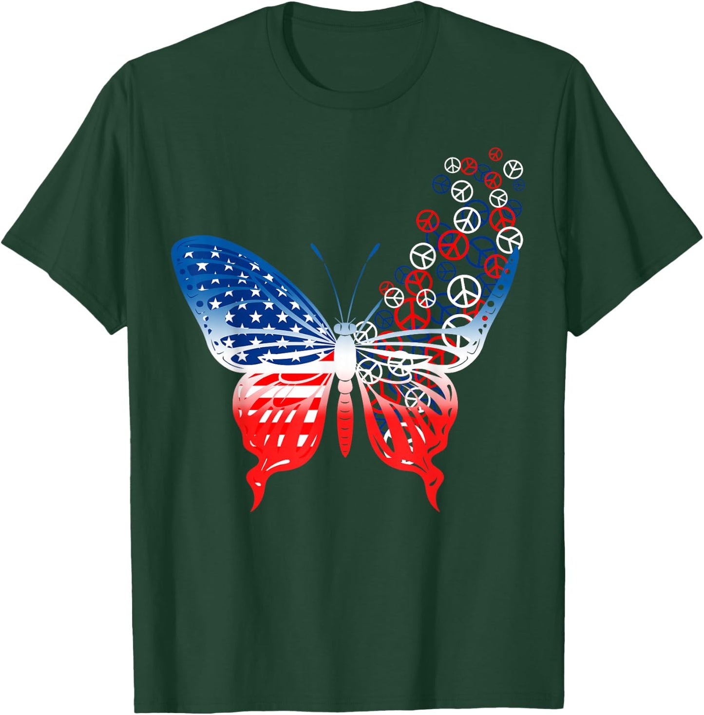 Butterfly Peace Signs USA Flag 4th Of July Independence Day T-Shirt - T-Shirt | Forest