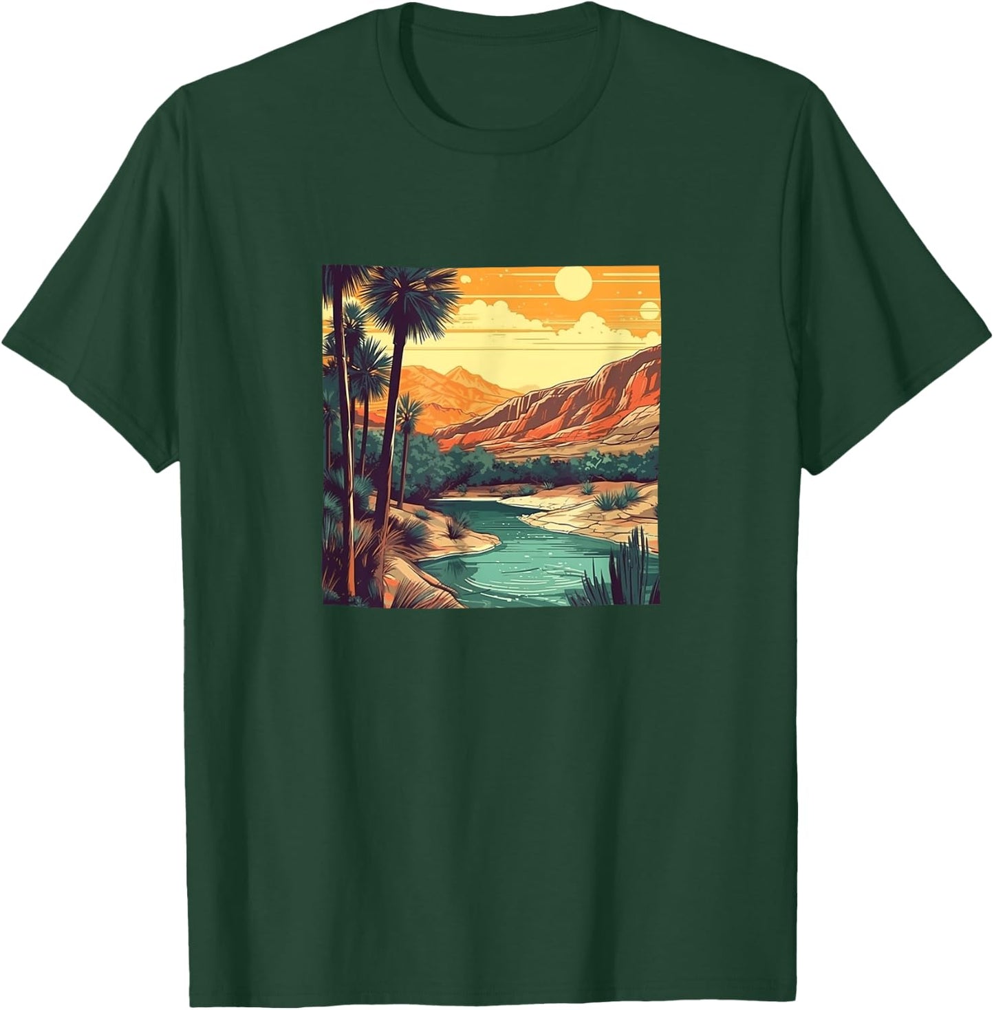 Desert Oasis Vintage Landscape Graphic T-Shirt - T-Shirt | Forest