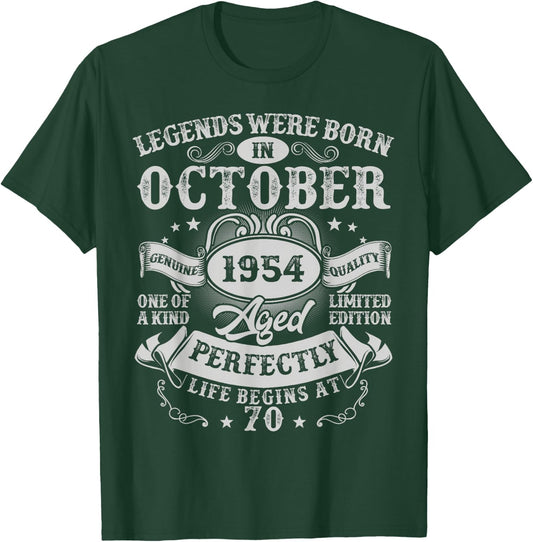 Legends Were Born in October 1954 Vintage 70th Birthday Men T-Shirt - T-Shirt | Forest