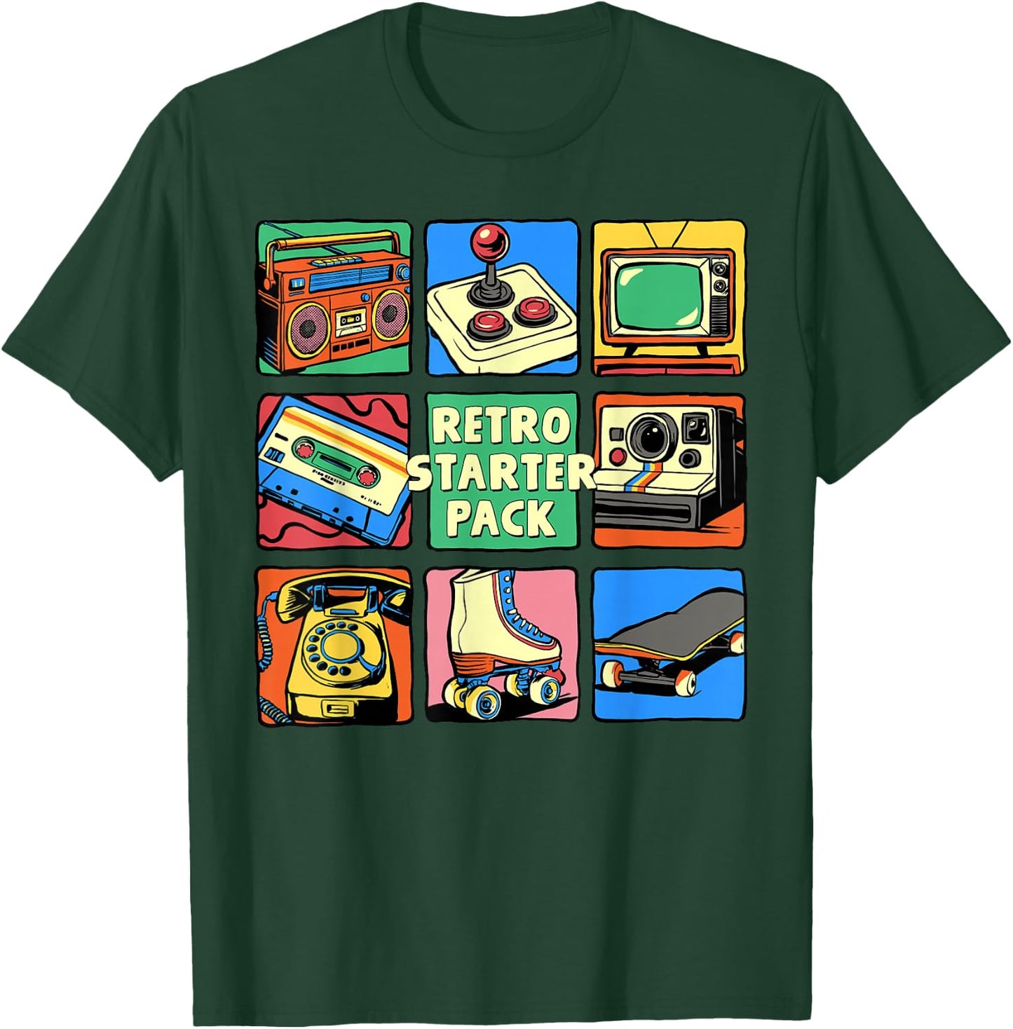 Retro Starter Pack 80s 90s Vintage Nostalgia Cassette Tape T-Shirt - T-Shirt | Forest
