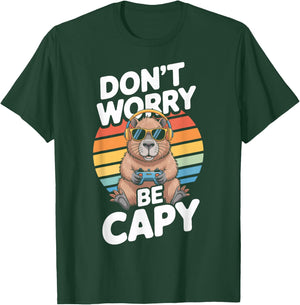 Dont Worry Be Capy Capybara Gamer Headphones Animal Fans T-Shirt - T-Shirt | Forest