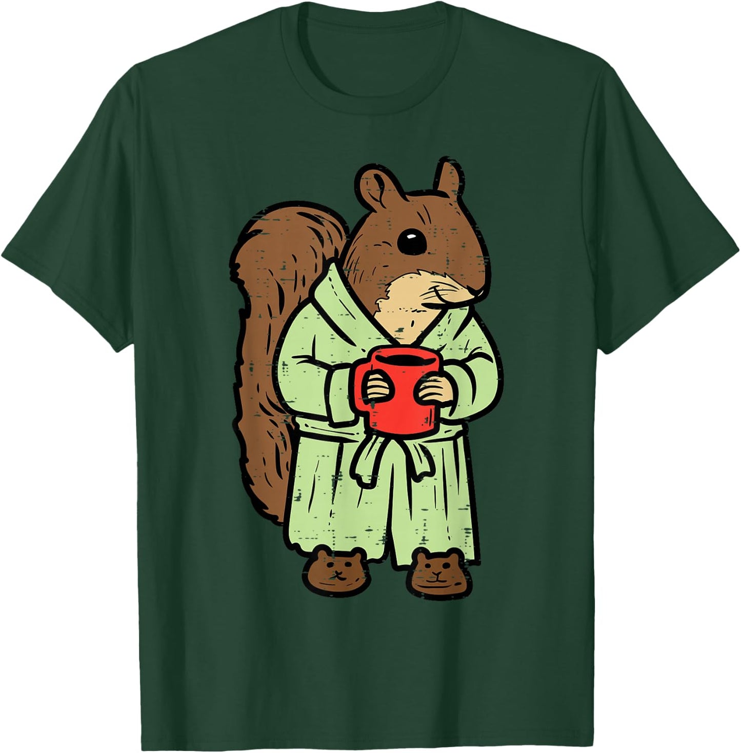 Squirrel Bathrobe Coffee Funny Rodent Mom Dad Men Women Kids T-Shirt - T-Shirt | Forest