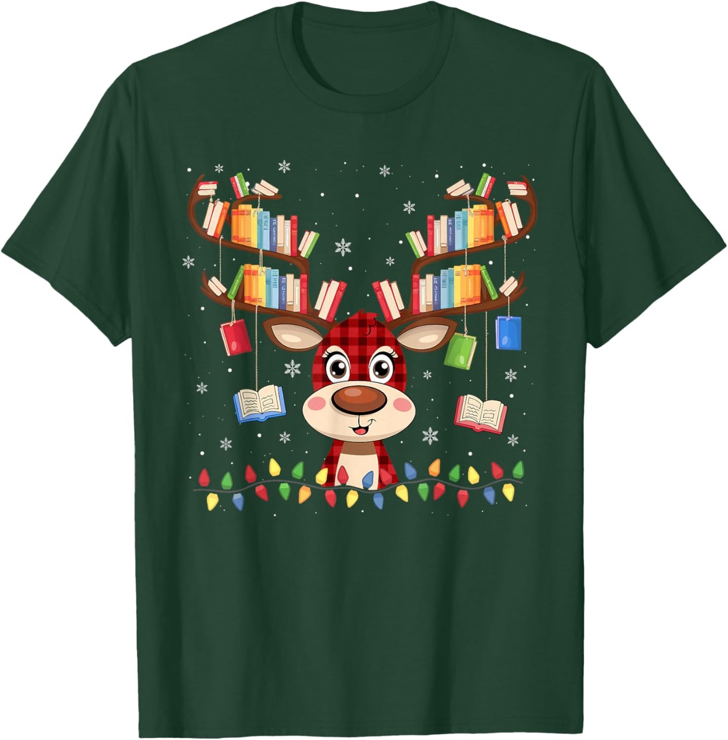 Christmas Librarian Reindeer Matching Book Lover T-Shirt - T-Shirt | Forest