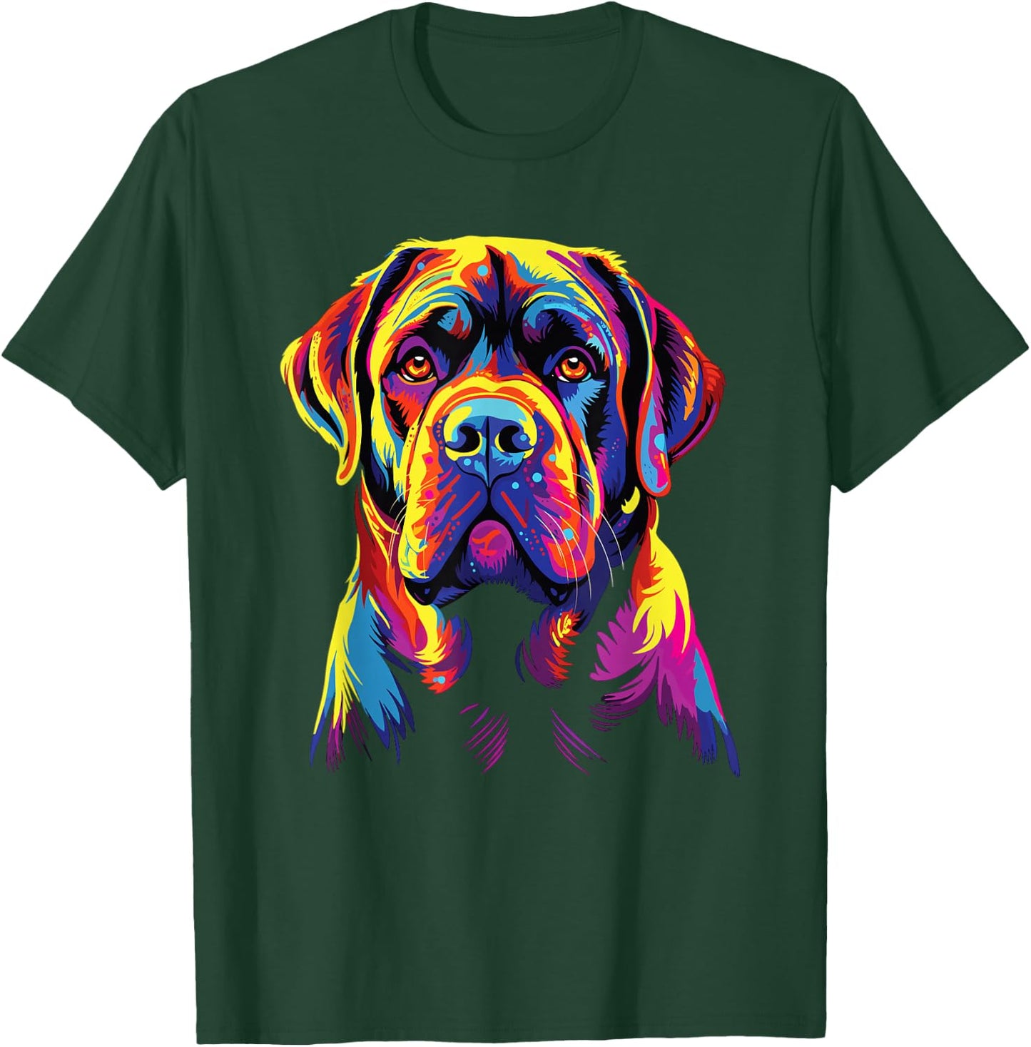 Retro Mastiff Dog -Adult Black Small Watercolor Colorful Mastiff Dog Print T-Shirt - T-Shirt | Forest