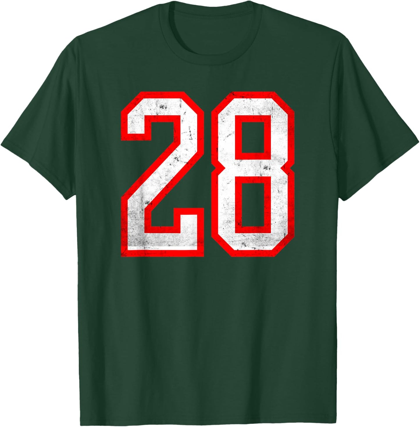 Distressed Number #28 White Red Varsity Number 28 T-Shirt - T-Shirt | Forest