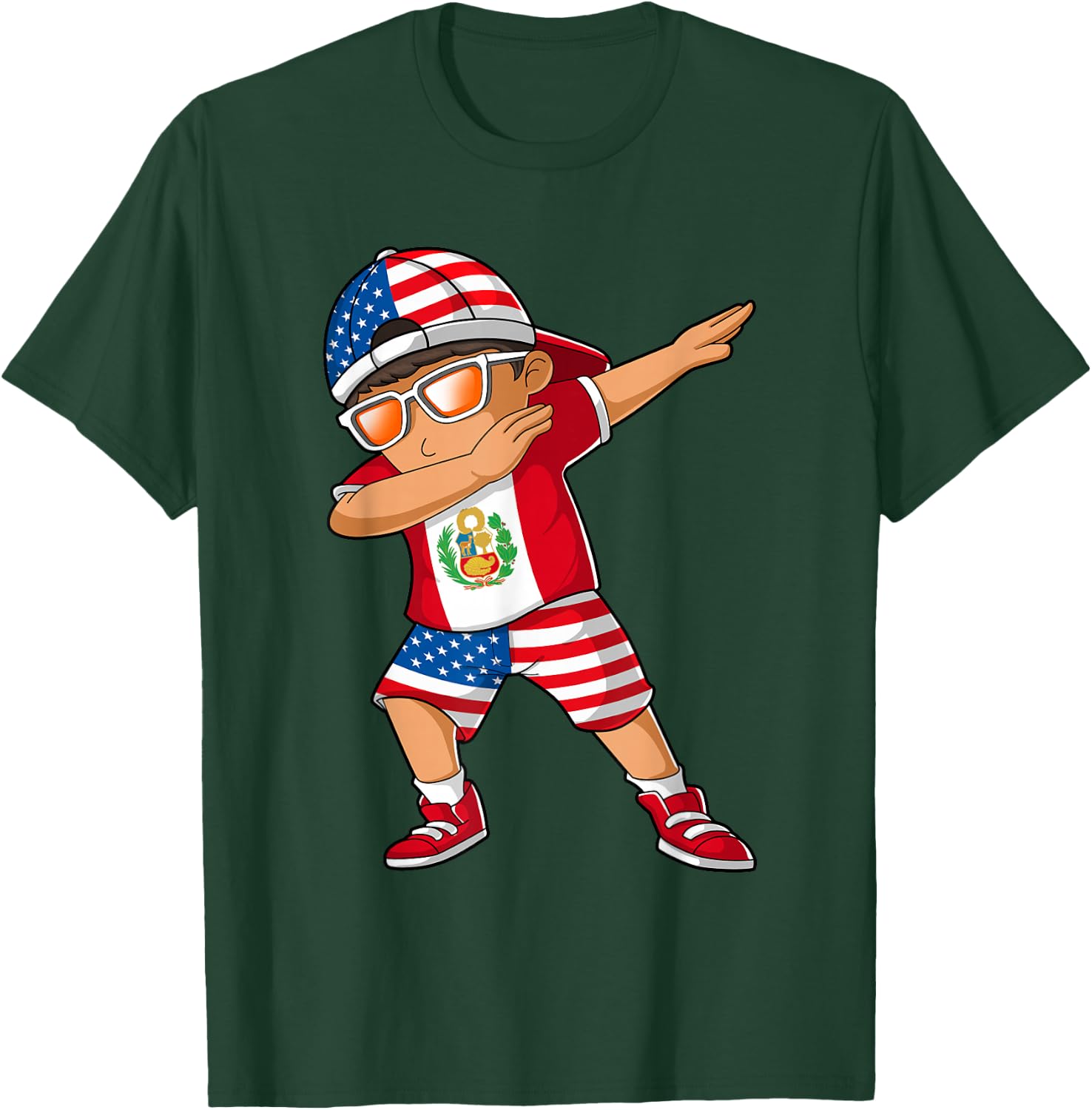 Half American Half Peruvian Boy Kid Peru Flag Patriotic T-Shirt - T-Shirt | Forest