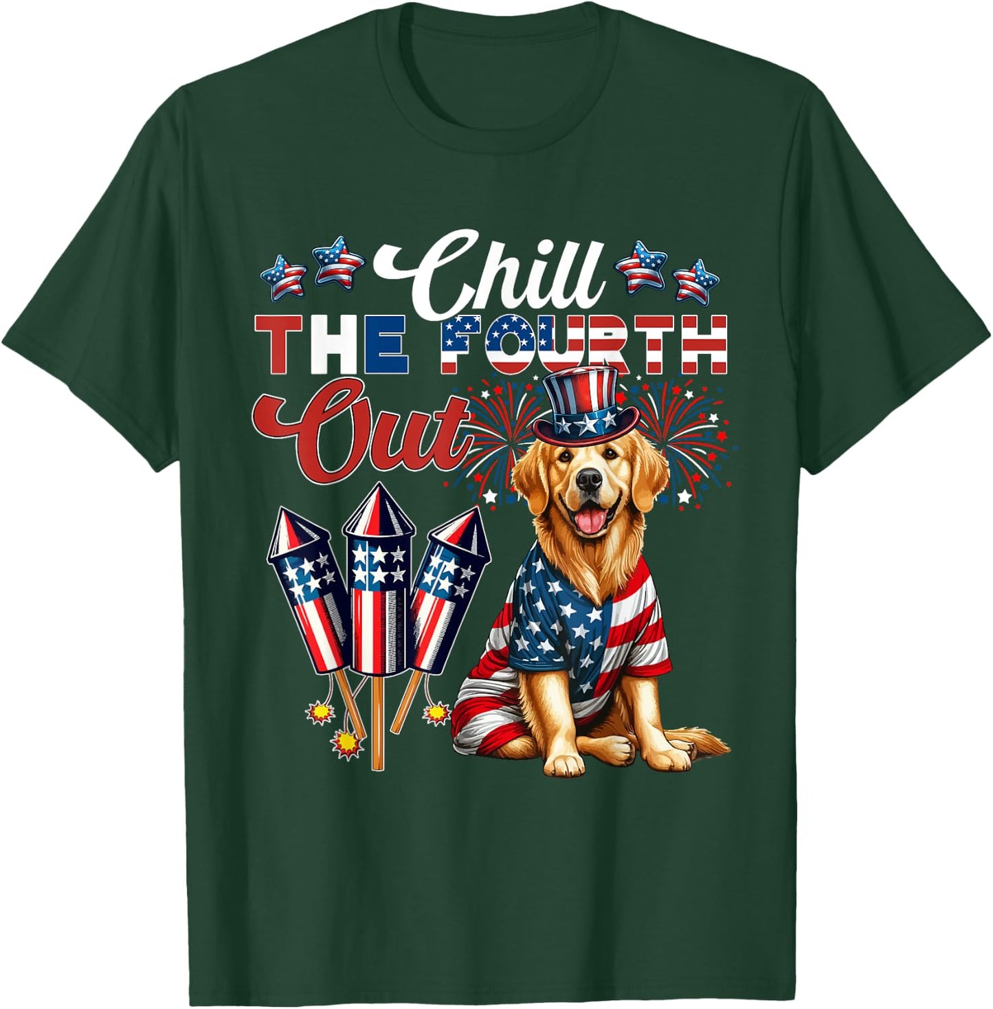 Chill The Fourth Out Costume 4th Of July Golden Retriever T-Shirt - T-Shirt | Forest