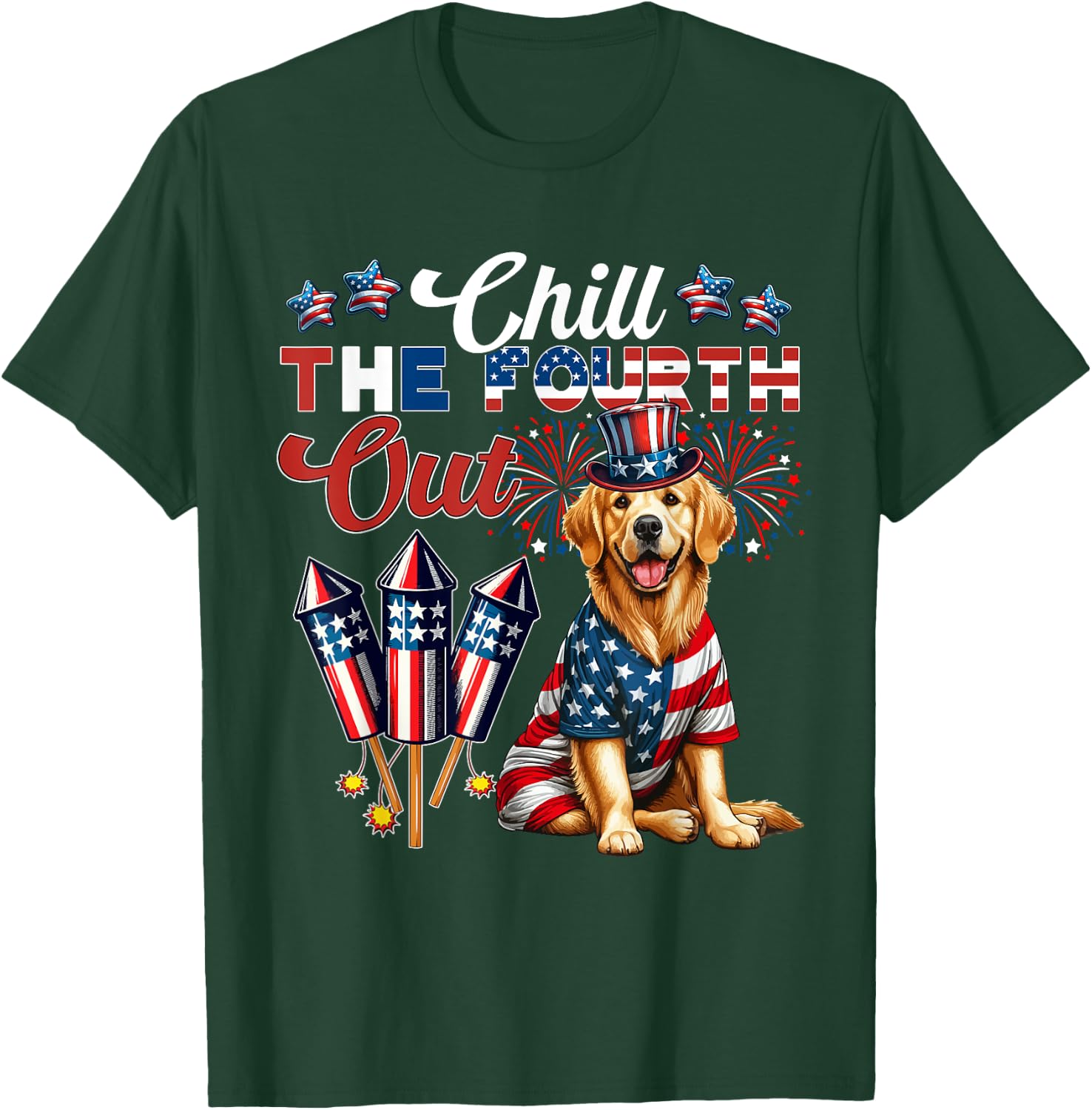 Chill The Fourth Out Costume 4th Of July Golden Retriever T-Shirt - T-Shirt | Forest