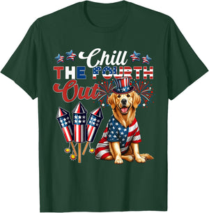Chill The Fourth Out Costume 4th Of July Golden Retriever T-Shirt - T-Shirt | Forest