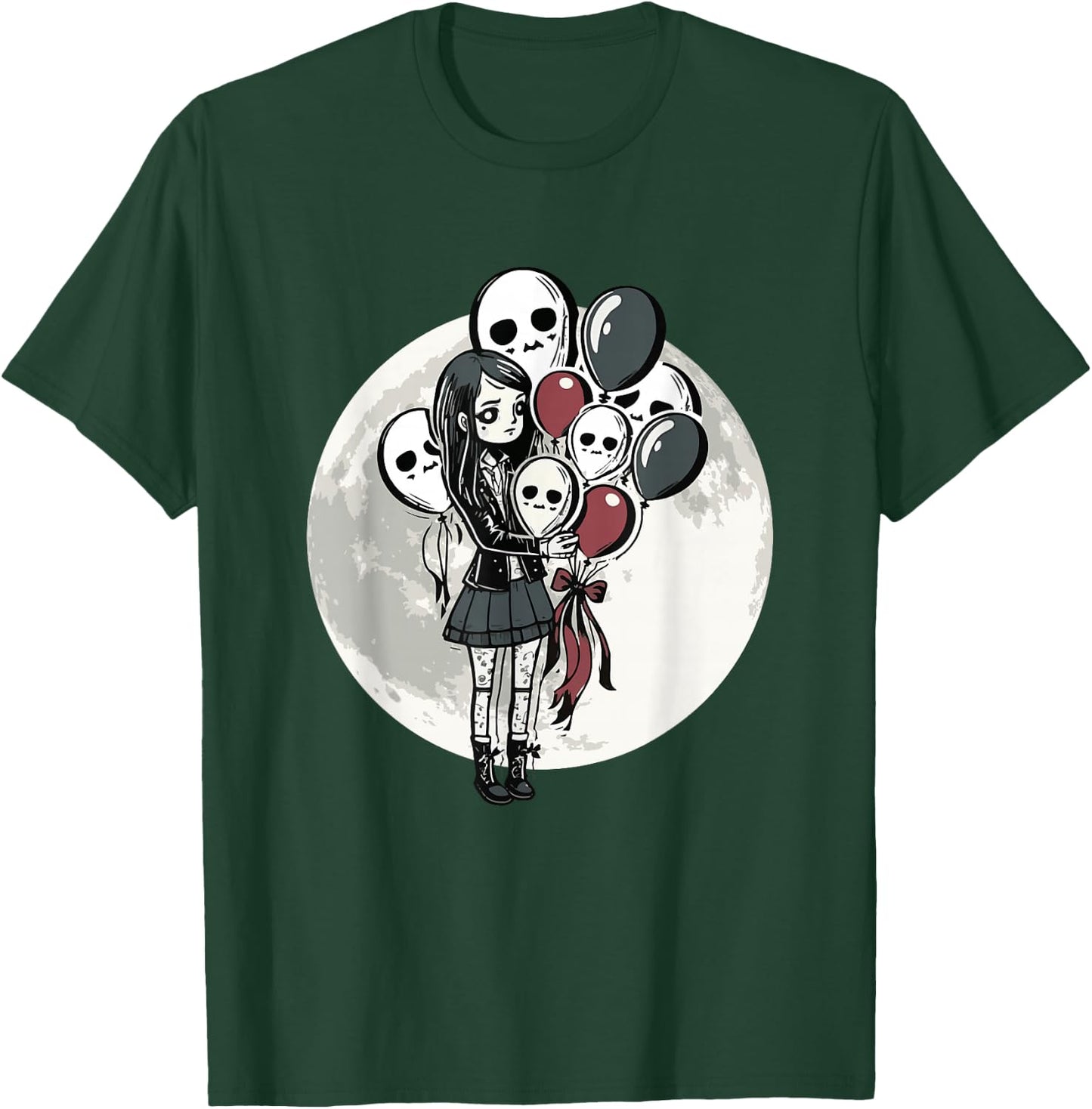 Goth Girl Holding Skull-Balloons - Goth Gothic T-Shirt - T-Shirt | Forest