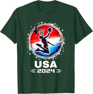 Basketball Team 2024 Basketball Apparel 2024 USA Team 2024 T-Shirt - T-Shirt | Forest