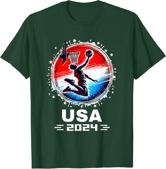 Basketball Team 2024 Basketball Apparel 2024 USA Team 2024 T-Shirt - T-Shirt | Forest