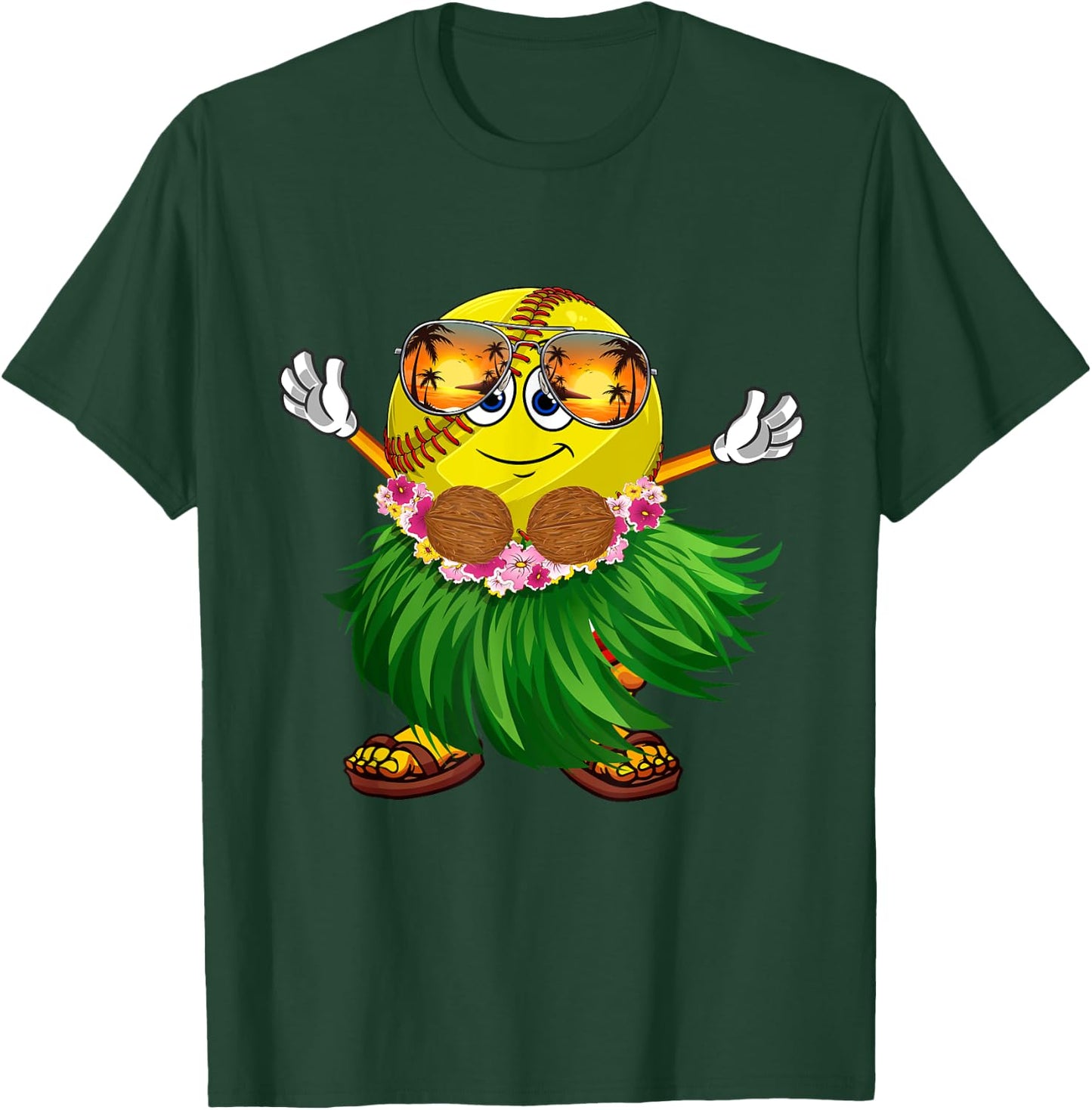 Funny Hawaii Softball Ball Hawaiian Tropical Summer Vacation T-Shirt - T-Shirt | Forest