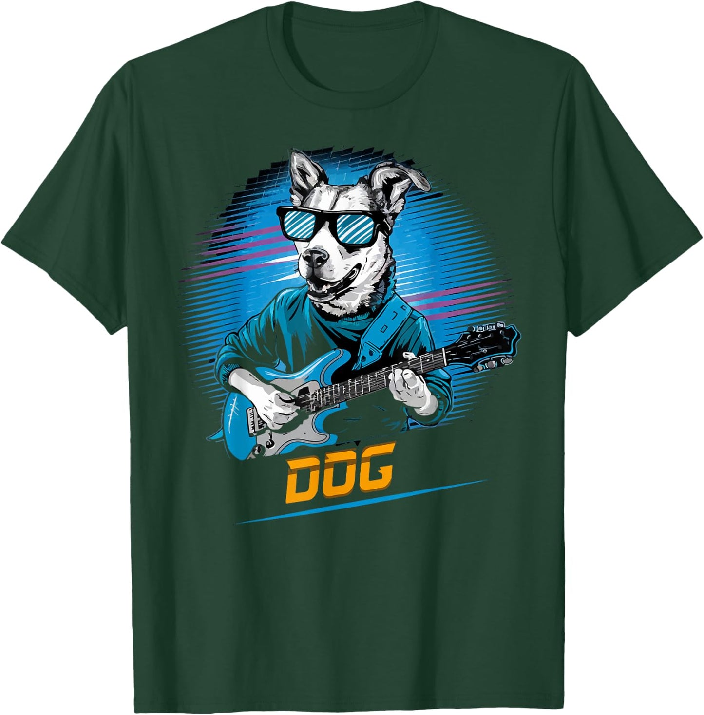 cute Dog Playing Bass Guitar Animal Playing Guitar music Men Women Kids T-Shirt - T-Shirt | Forest