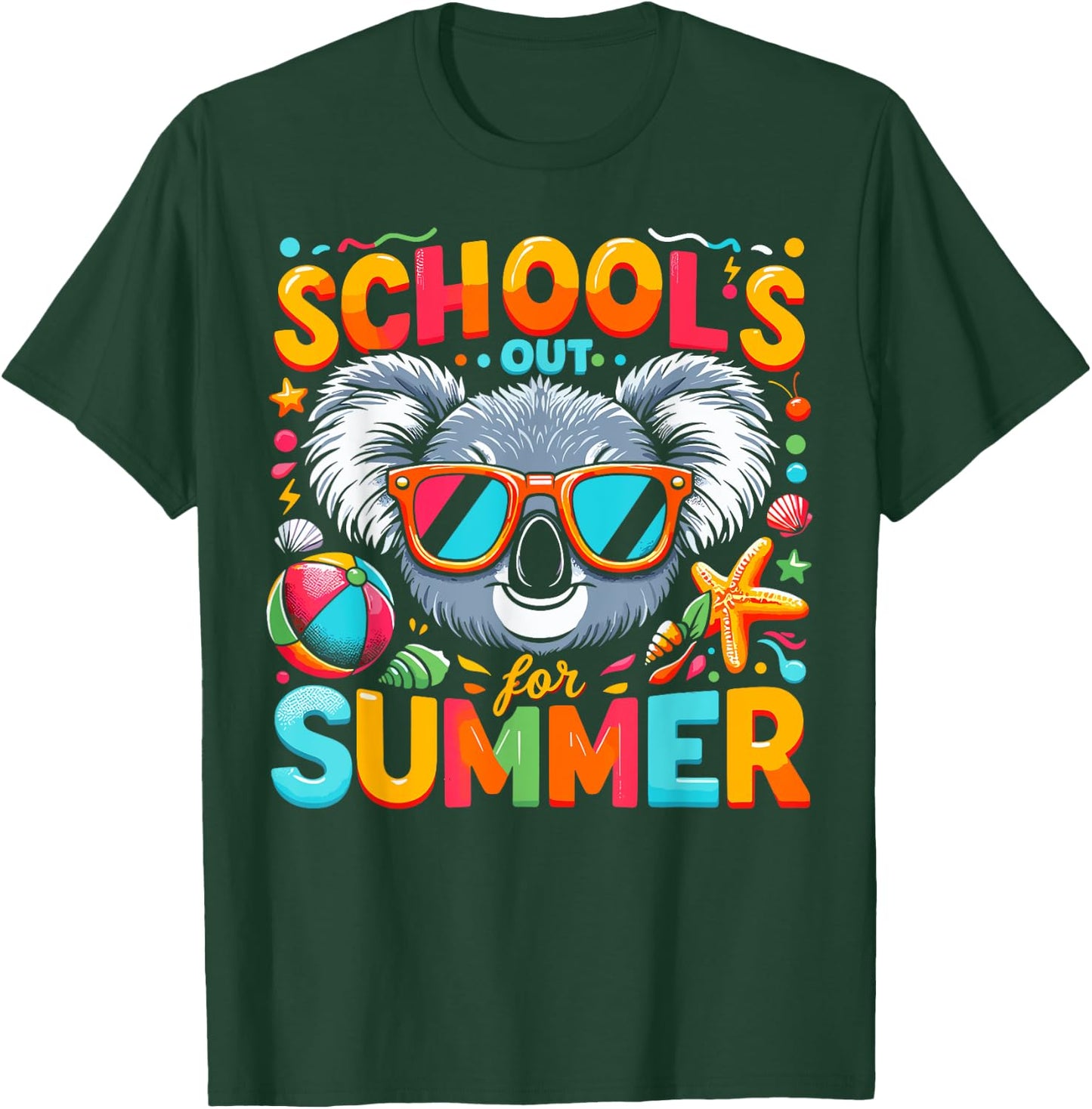 Funny Schools Out For Summer Teacher Kids Girls Boys Koala T-Shirt - T-Shirt | Forest