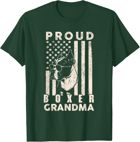 Proud Boxer Dog Grandma American Flag Patriotic Dog Lover Women Kids Men T-Shirt - T-Shirt | Forest