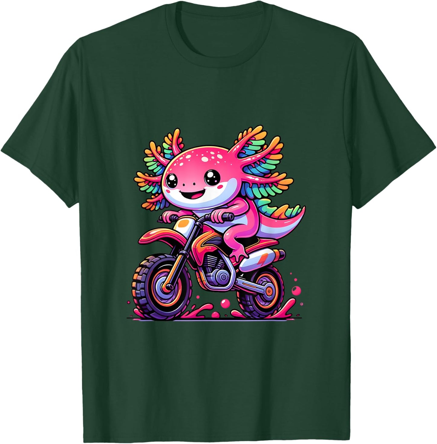Axolotl Motocross Dirt Bike Cute Axolotl Lover Kids Boys T-Shirt - T-Shirt | Forest
