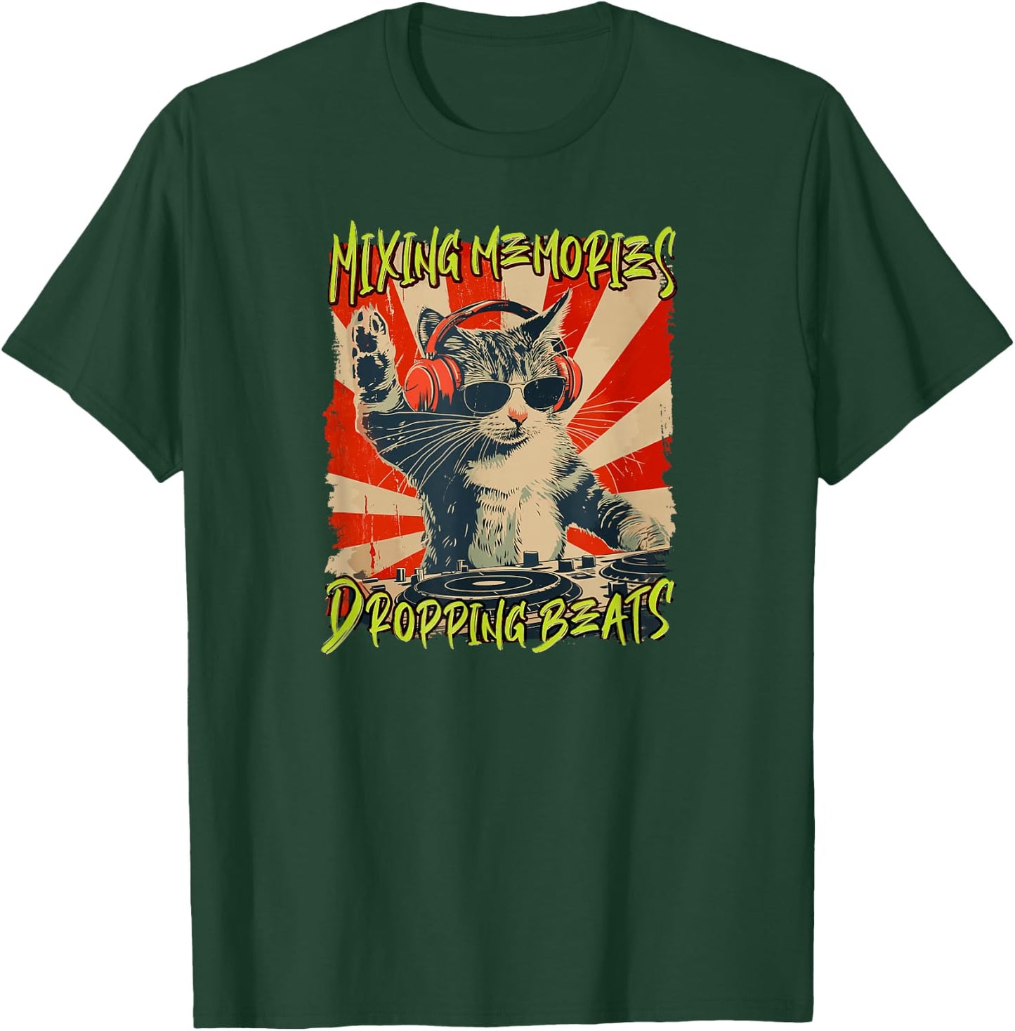 Funny DJ Cat Disco Sound Tech Headphone Music T-Shirt - T-Shirt | Forest