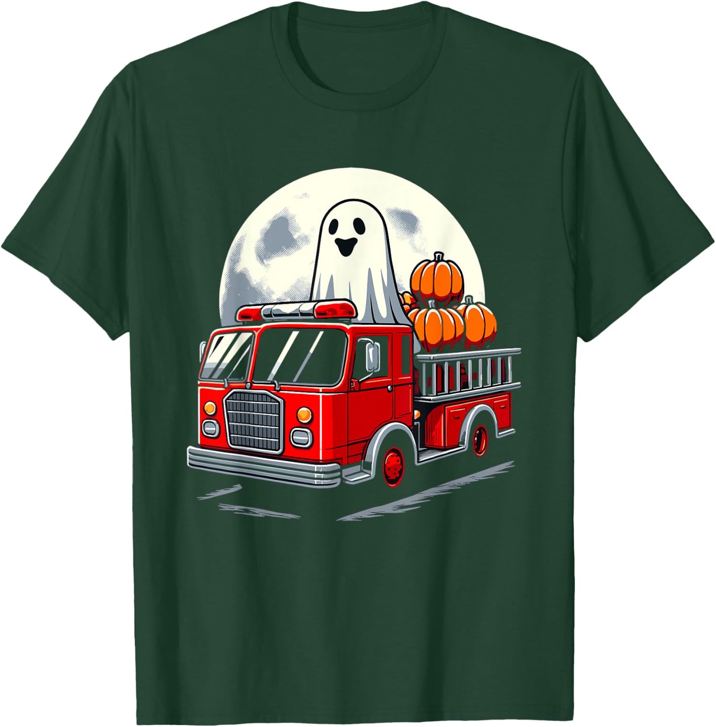 Halloween Ghost Firetruck Funny Pumpkins For Kids T-Shirt - T-Shirt | Forest