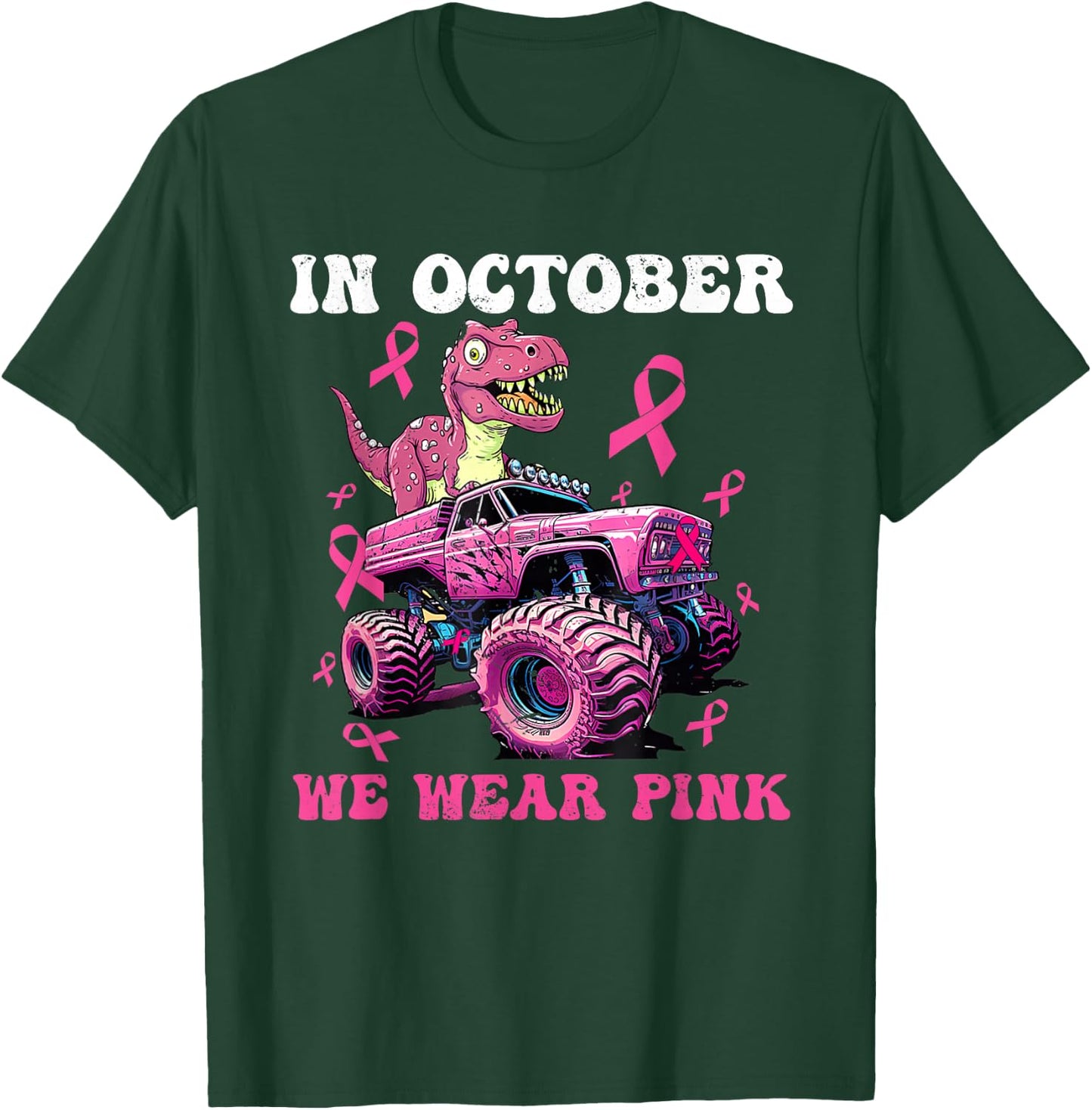 In October We Wear Pink Breast Cancer Trex Dino Kids T-Shirt - T-Shirt | Forest