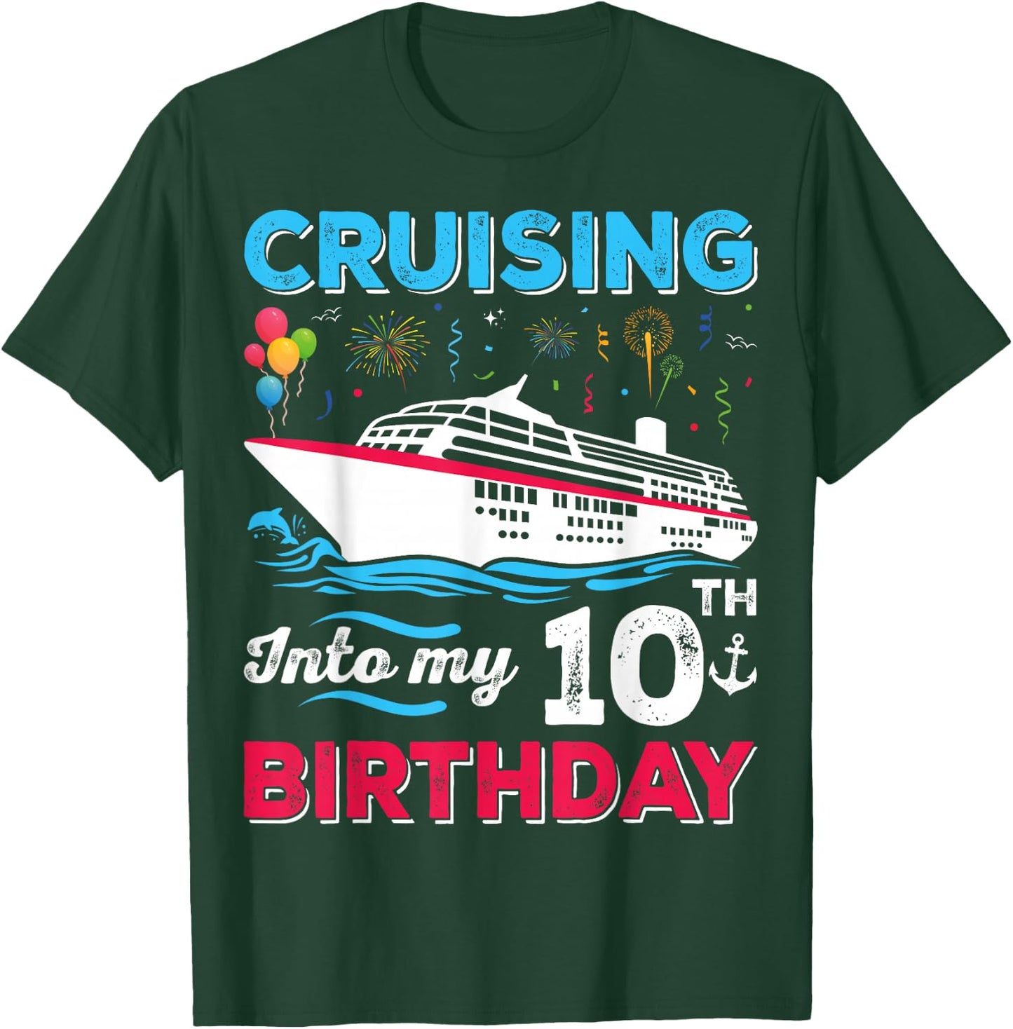 Cruising Into My 10th Birthday 10 Years Old Birthday T-Shirt - T-Shirt | Forest