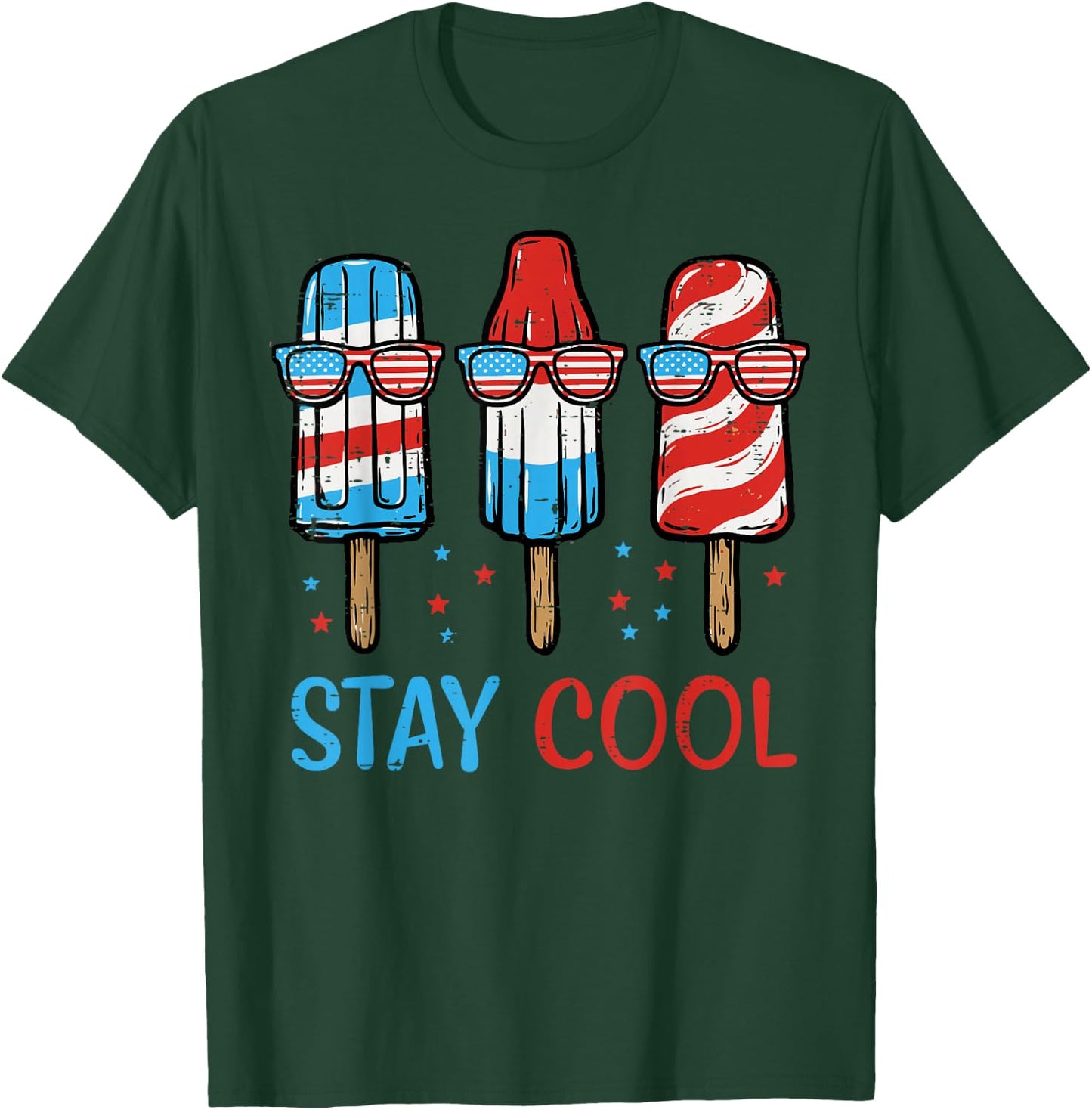 4th of July Popsicles Stay Cool Ice Cream Men Women Kids T-Shirt - T-Shirt | Forest