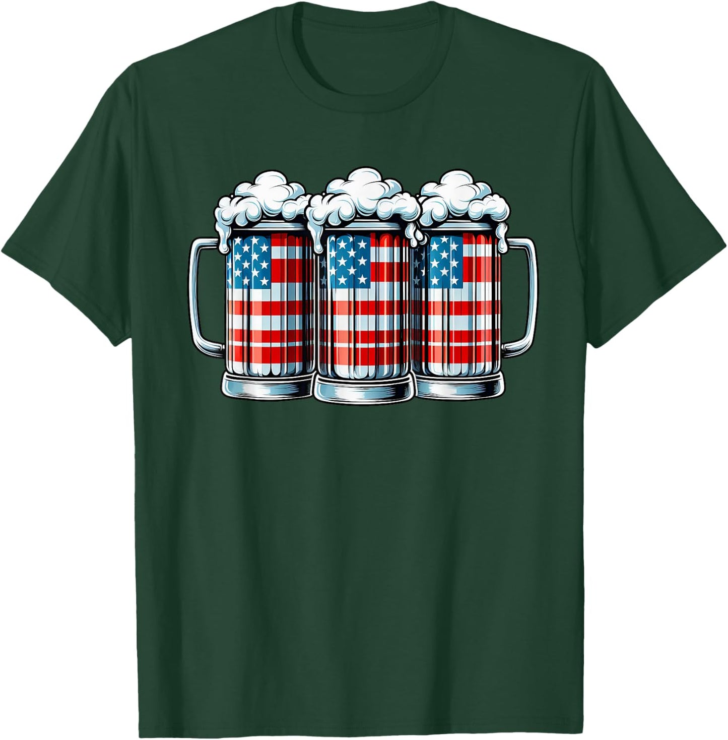 Beer American Flag 4th of July Men Women Merica Drinking USA T-Shirt - T-Shirt | Forest