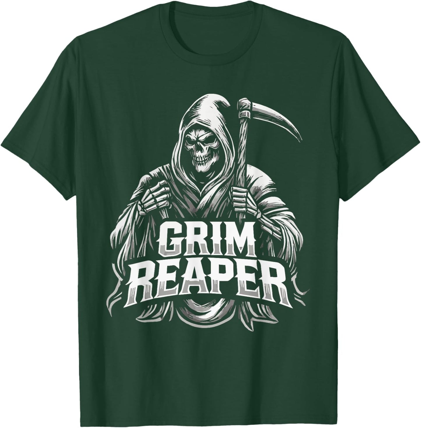 Grim Reaper Hooded Skeleton Scythe Design T-Shirt - T-Shirt | Forest
