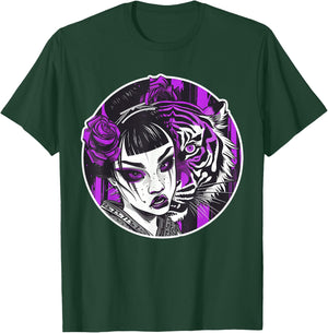 Kawaii Anime Geisha With Tiger Bliss For Otaku Enthusiasts T-Shirt - T-Shirt | Forest