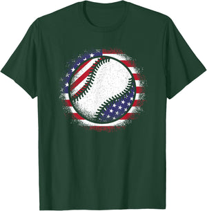 Baseball American Flag Vintage Baseball Lover Men Women Kids T-Shirt - T-Shirt | Forest