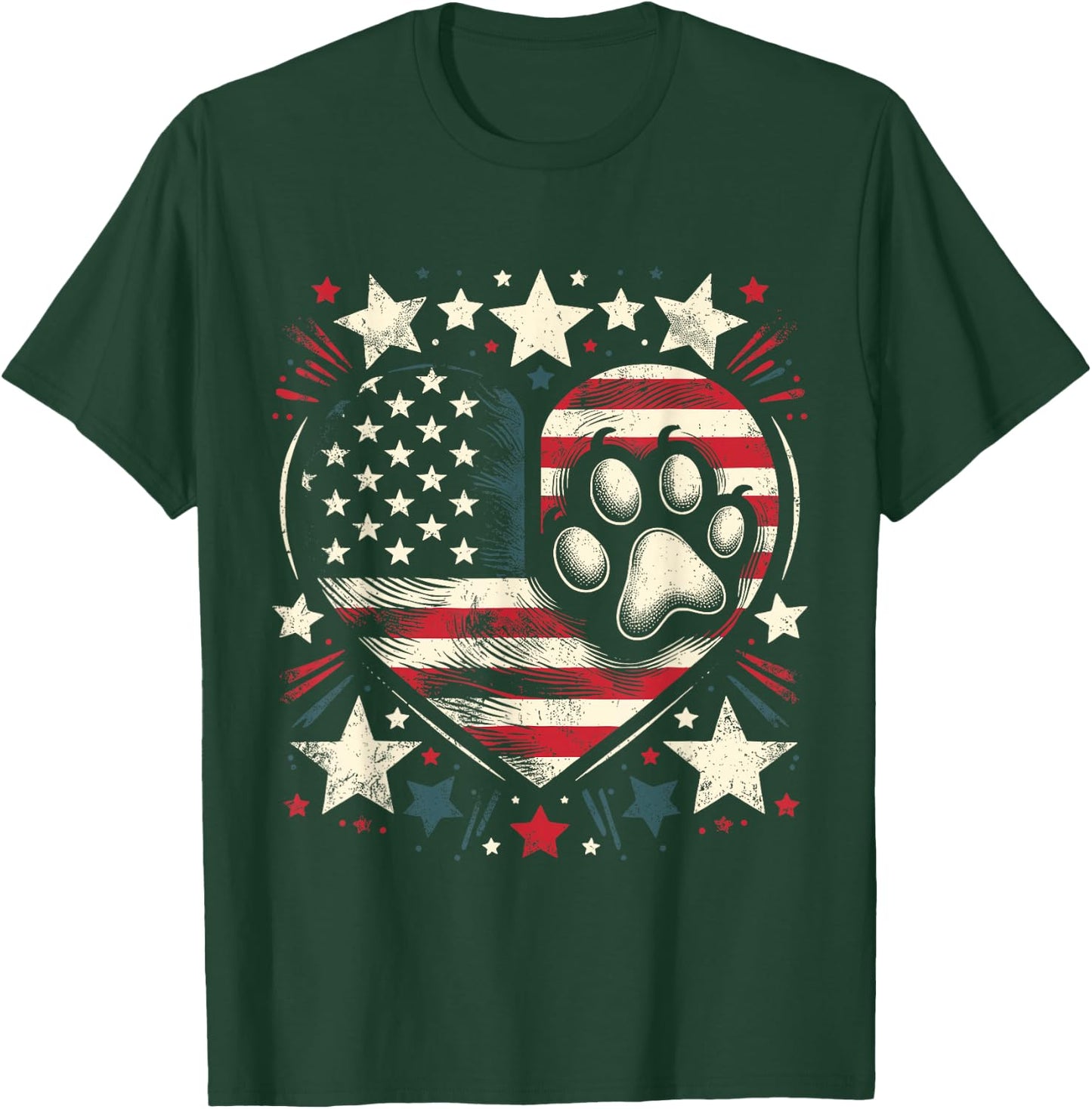 American Flag Patriotic Dog and Cat Paw 4th of July T-Shirt - T-Shirt | Forest