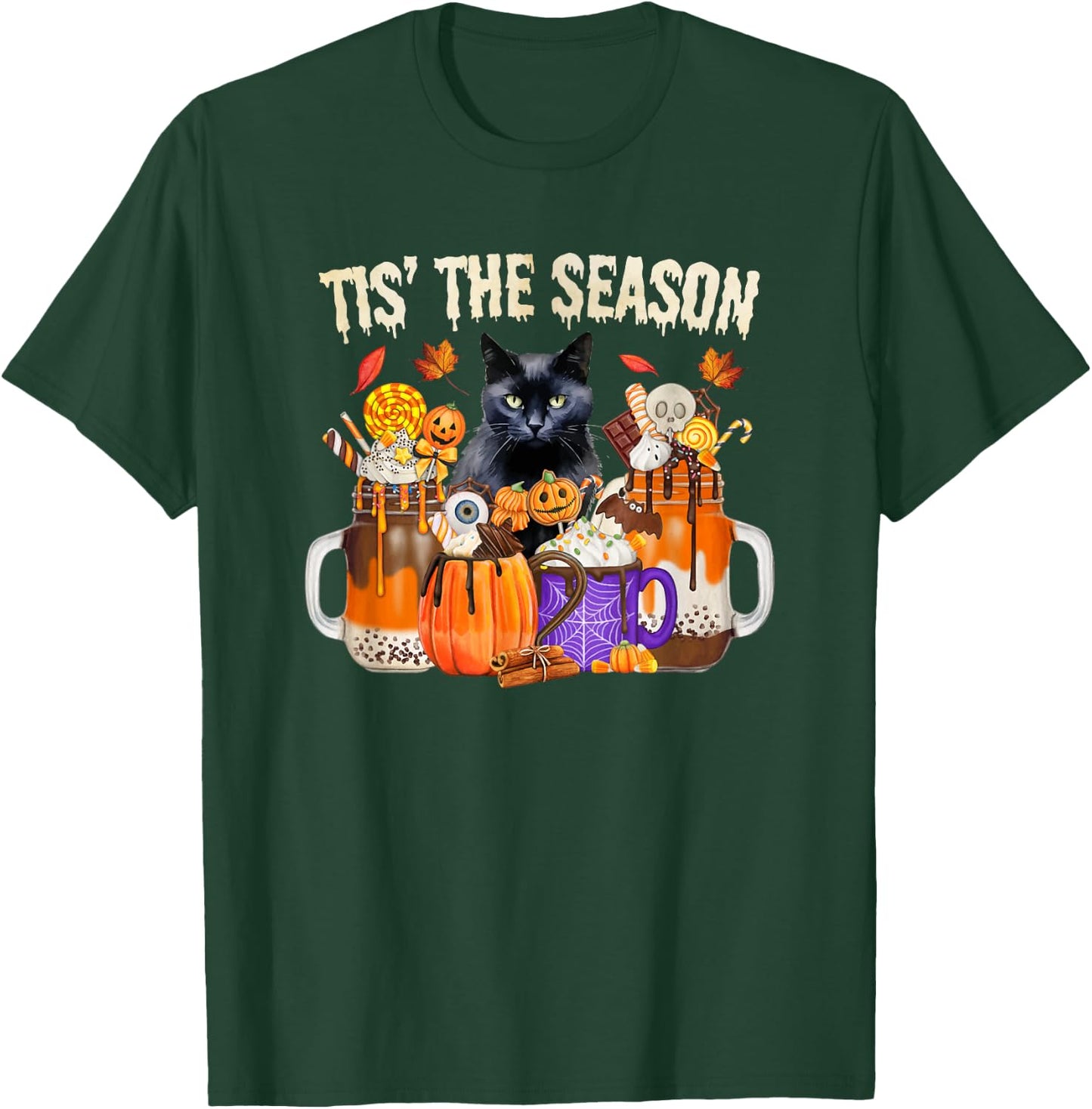 Fall Coffee Pumpkin Spice Latte Autumn Black Cat T-Shirt - T-Shirt | Forest