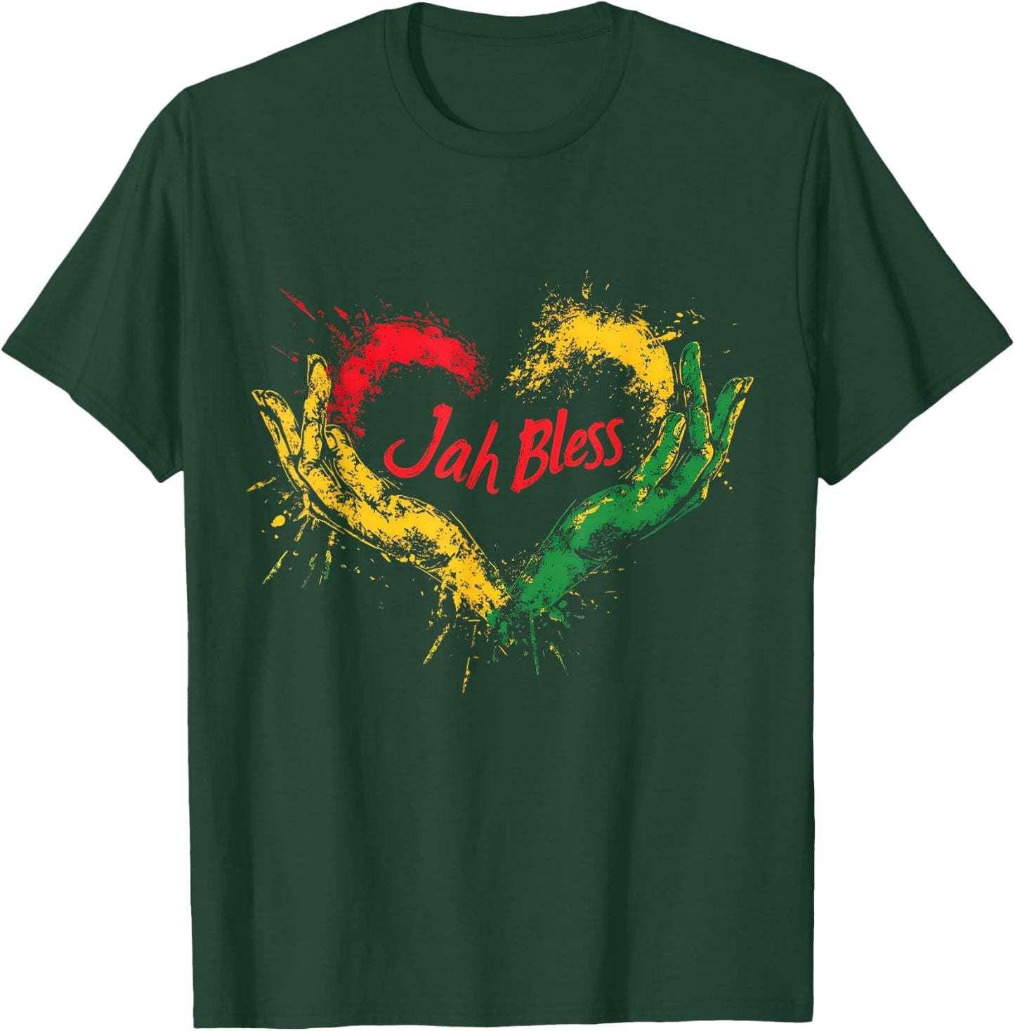 Rasta Reggae Music Jah Bless Up Rastafari Hand Heart T-Shirt - T-Shirt | Forest