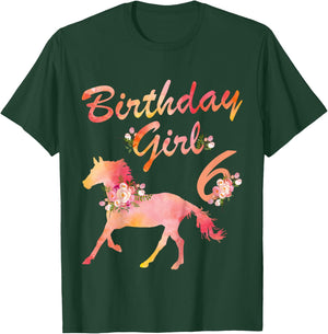 Horse Lover 6th Birthday For Girls Love Horses 6 Years Old T-Shirt - T-Shirt | Forest