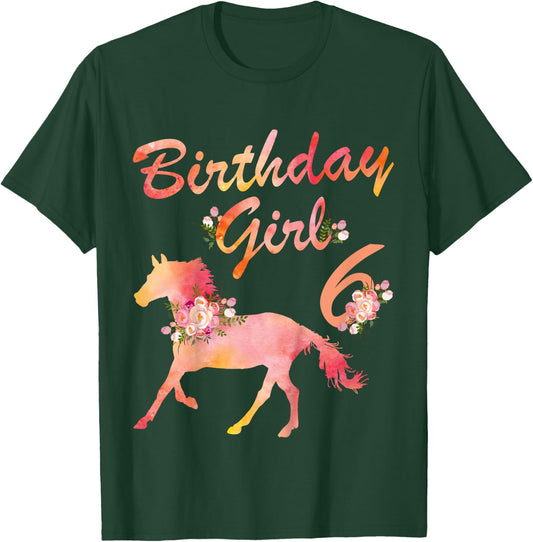 Horse Lover 6th Birthday For Girls Love Horses 6 Years Old T-Shirt - T-Shirt | Forest