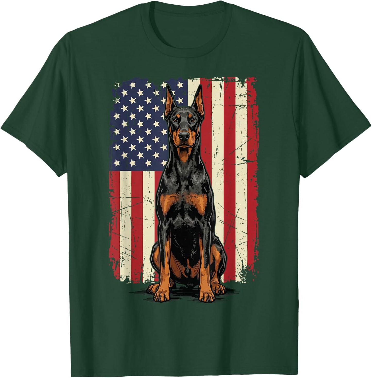 Doberman USA Flag T-Shirt - T-Shirt | Forest