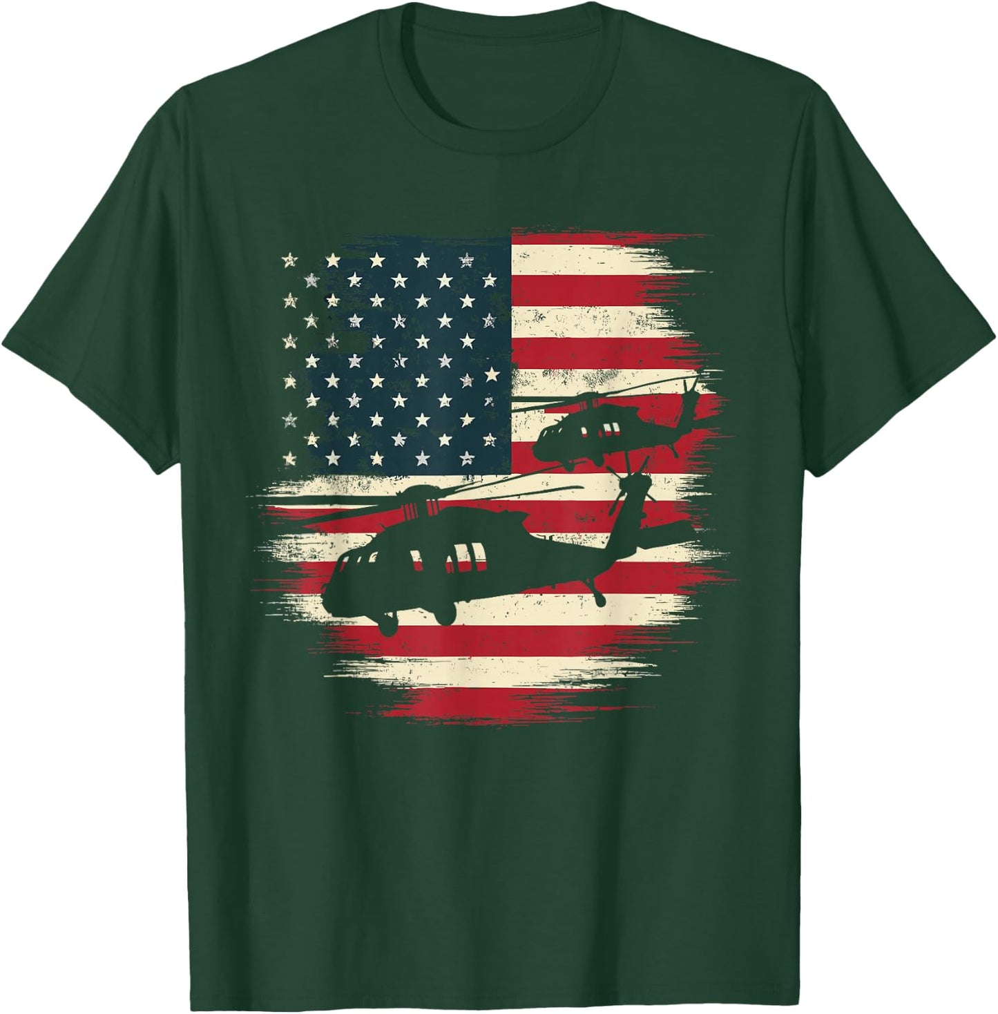 Helicopter USA Vintage Flag American T-Shirt - T-Shirt | Forest
