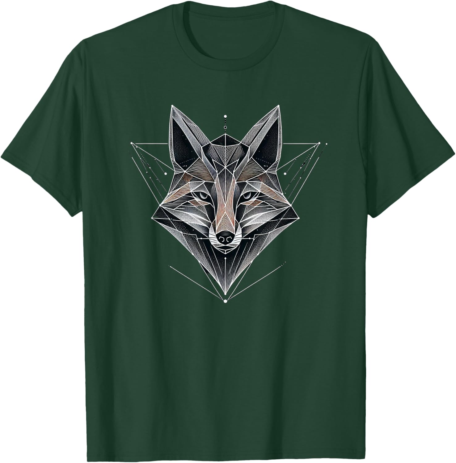 Geometric Fox Celestial Totem Symmetrical Faceted Graphic T-Shirt - T-Shirt | Forest